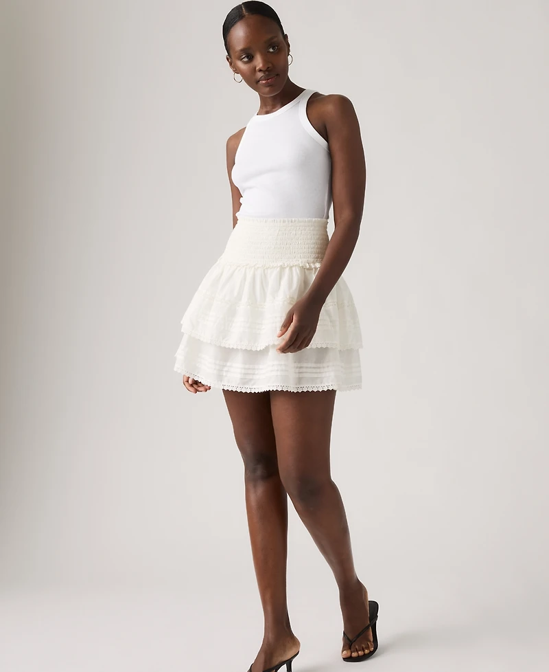 Levi's Women's Mid Rise Smocked Cotton Mini Skirt