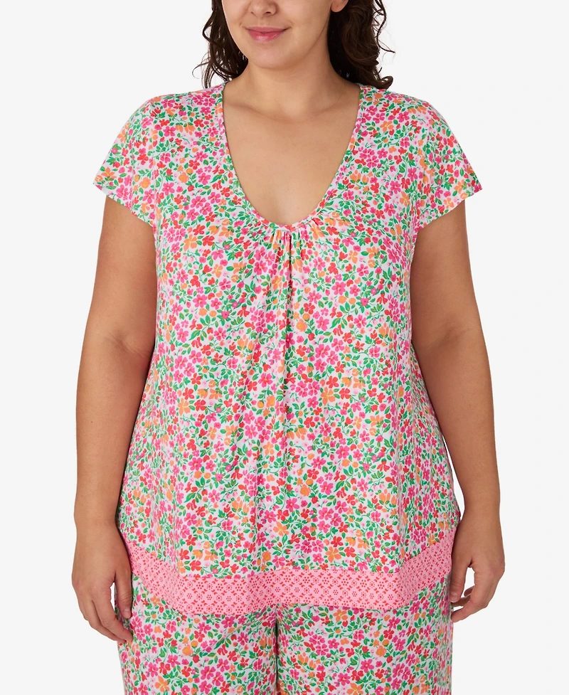 Ellen Tracy Plus Scoop Neck Top & Cropped Pajama Pants, 2-Piece Set