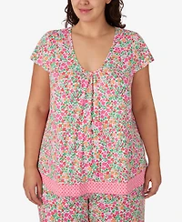 Ellen Tracy Plus Scoop Neck Top & Cropped Pajama Pants, 2-Piece Set