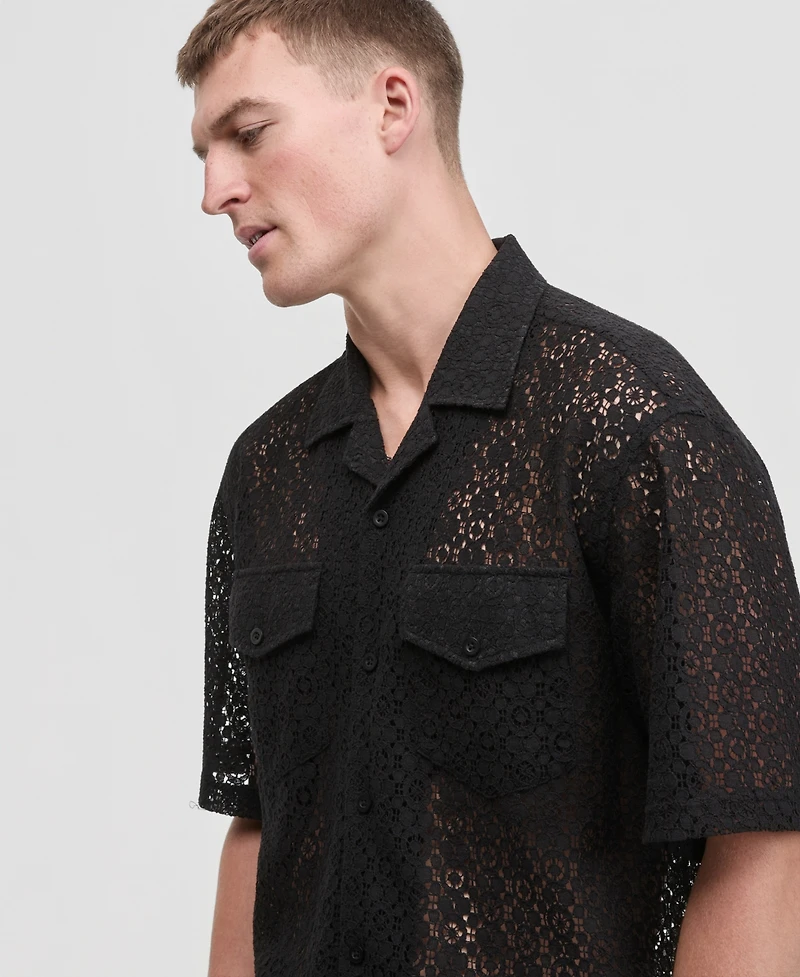 Mode of One Men's Floral Lace Relaxed-Fit Camp Shirt, Macy's Exclusive