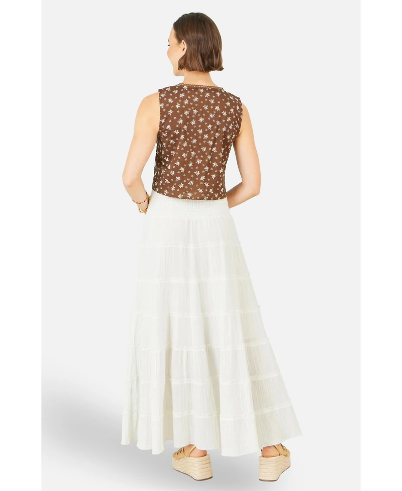 Yumi Women's Double Cotton Tiered Boho Maxi Skirt