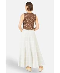 Yumi Women's Double Cotton Tiered Boho Maxi Skirt