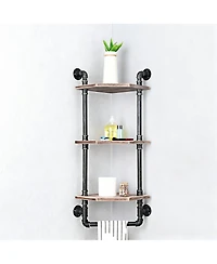 Yigi Industrial Pipe Shelf Rustic Corner Metal Wood Bathroom Wall Mounted Towel Bar