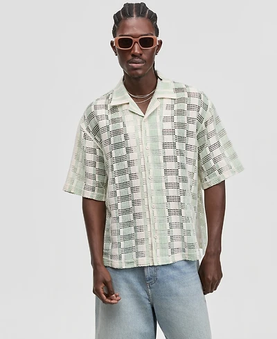 Mode of One Men's Two-Tone Textured Camp Shirt, Macy's Exclusive