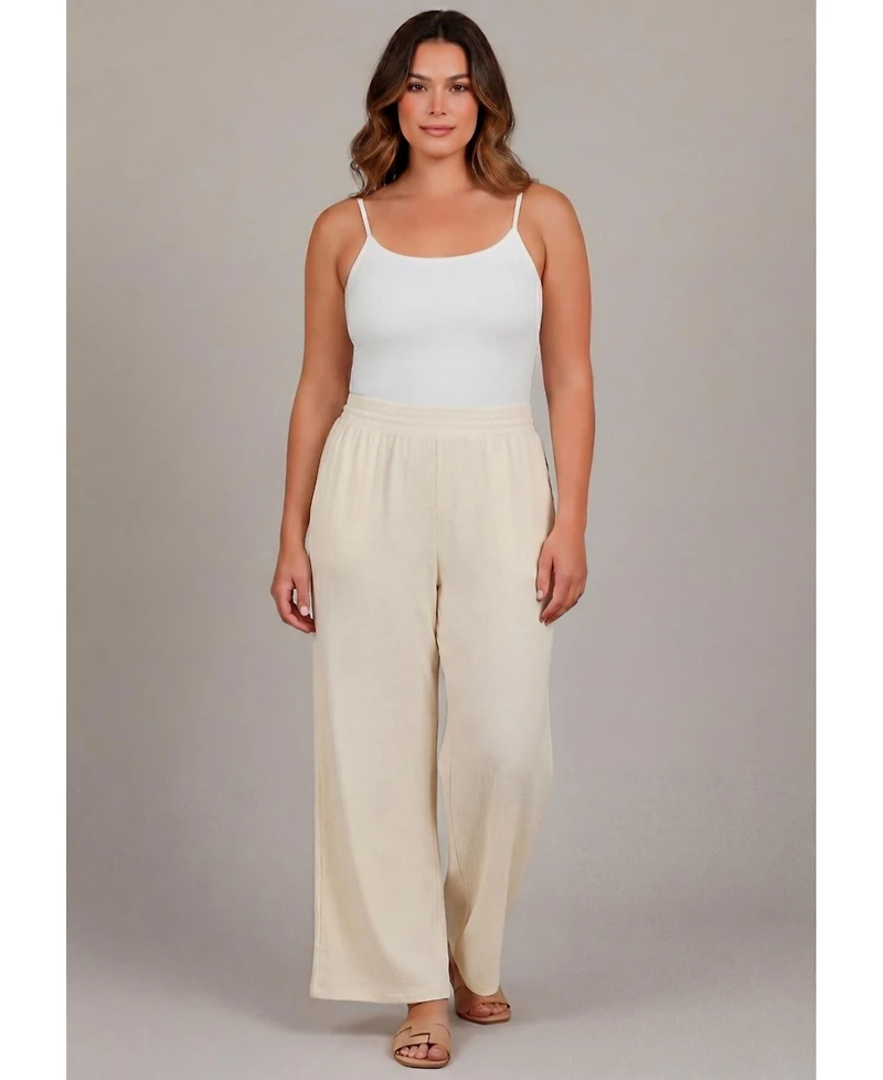 Avenue Women's Knit Gauze Smocked Wide-Leg Pants