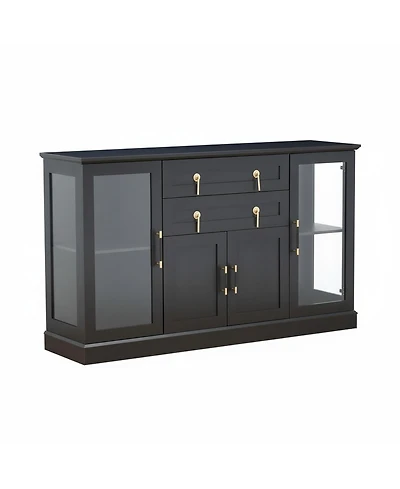 Yigii Small Buffet Cabinet Glass Doors Coffee Bar Storage Modern Sideboard Adjustable Shelf Drawer Kitchen Dining Room