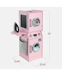 Best Choice Products Pretend Play Kids Wooden Stacked Washer and Dryer Set w/ Toy Laundry Storage Accessories