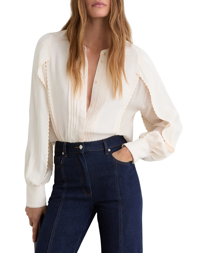 Reiss Women's Maddie Pleated Embroidered Long-Sleeve Blouse