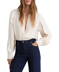 Reiss Women's Maddie Pleated Embroidered Long-Sleeve Blouse