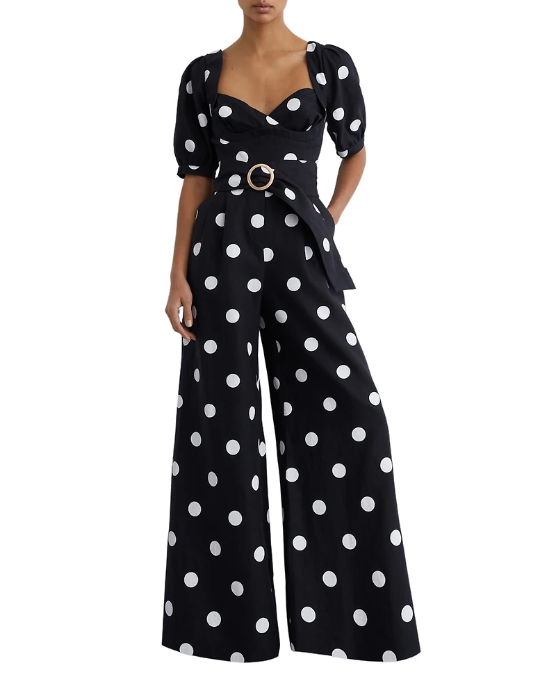 Reiss Women's Brook Linen Polka-Dot Wide-Leg Jumpsuit