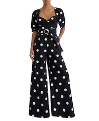 Reiss Women's Brook Linen Polka-Dot Wide-Leg Jumpsuit