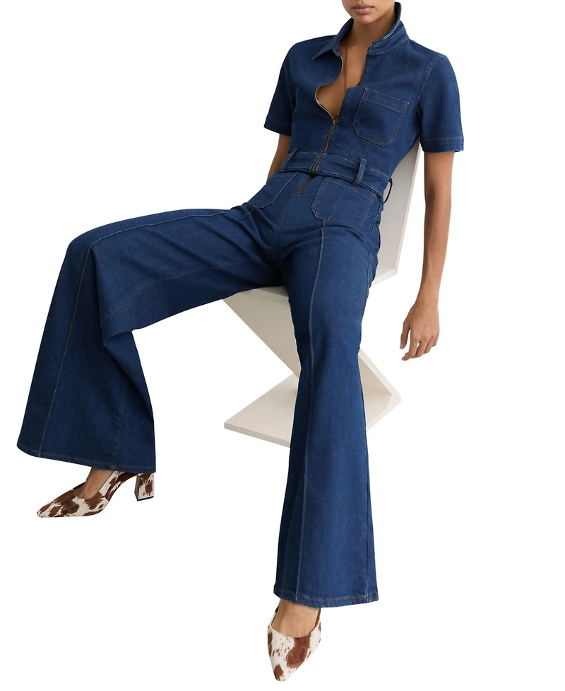 Reiss Women's Danie Wide-Leg Zip-Through Denim Jumpsuit