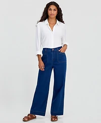 Jones New York Petite Lexington High-Rise Wide-Leg Patch Pocket Jeans
