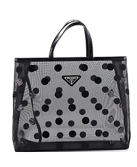 Pre-Owned Prada Large Logo Open Tote Polka Dot Sequined Mesh