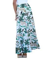 Yumi Women's Animal Print Cotton Tiered Maxi Skirt