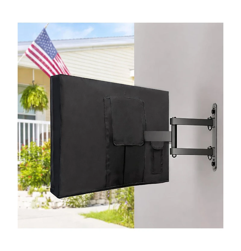 Ic Iclover 43" 600D Waterproof Weatherproof Outdoor Tv Cover with Zipper, Remote Pocket and American Flag Design