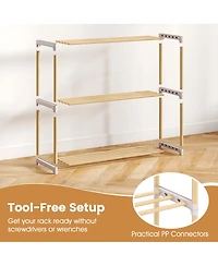 Sugift 3/4-Tier Solid Wood Shoe Rack with Slatted Open Shelves-3-Tier