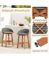 Gouun Acacia Wood and Rattan Outdoor Bar Chairs Set of 2 with Ergonomic Backrests