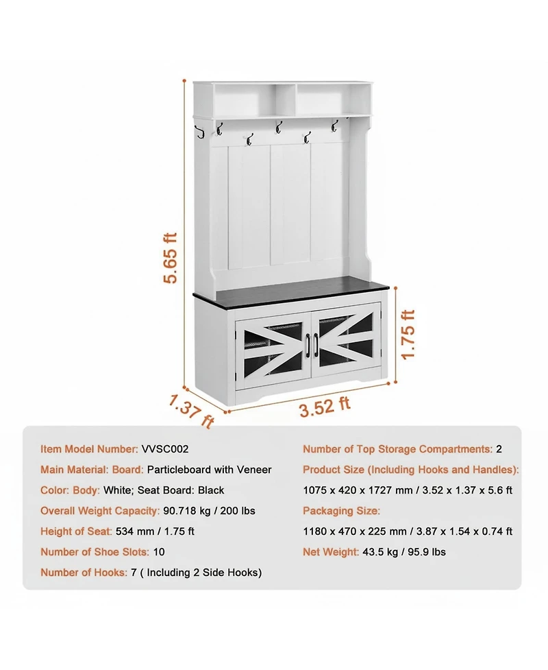 Gouun 42 Inch Hall Tree with Bench Shoe Storage Hooks and Led Light