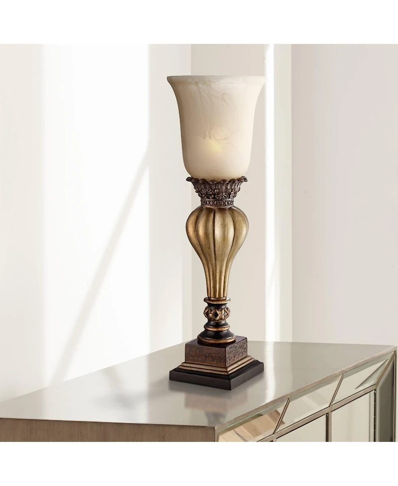 Regency Hill Traditional Accent Table Lamp 23 1/4" High Gold Uplight Alabaster Glass Shade for Bedroom Living Room Nightstand