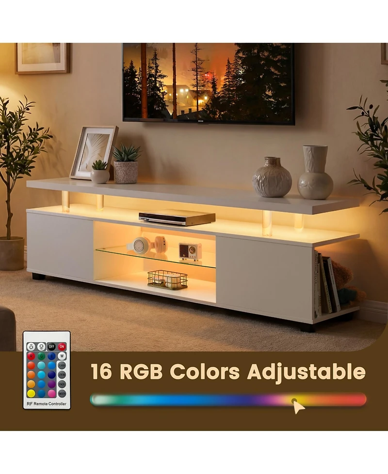 Rainsken Led Tv Stand for 60 Inch Tv, Media Console Table with Large Side Cabinet and Open Shelf, Entertainment Center for Living Room