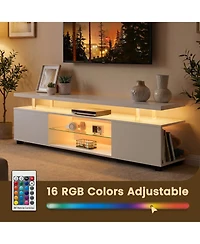 Rainsken Led Tv Stand for 60 Inch Tv, Media Console Table with Large Side Cabinet and Open Shelf, Entertainment Center for Living Room