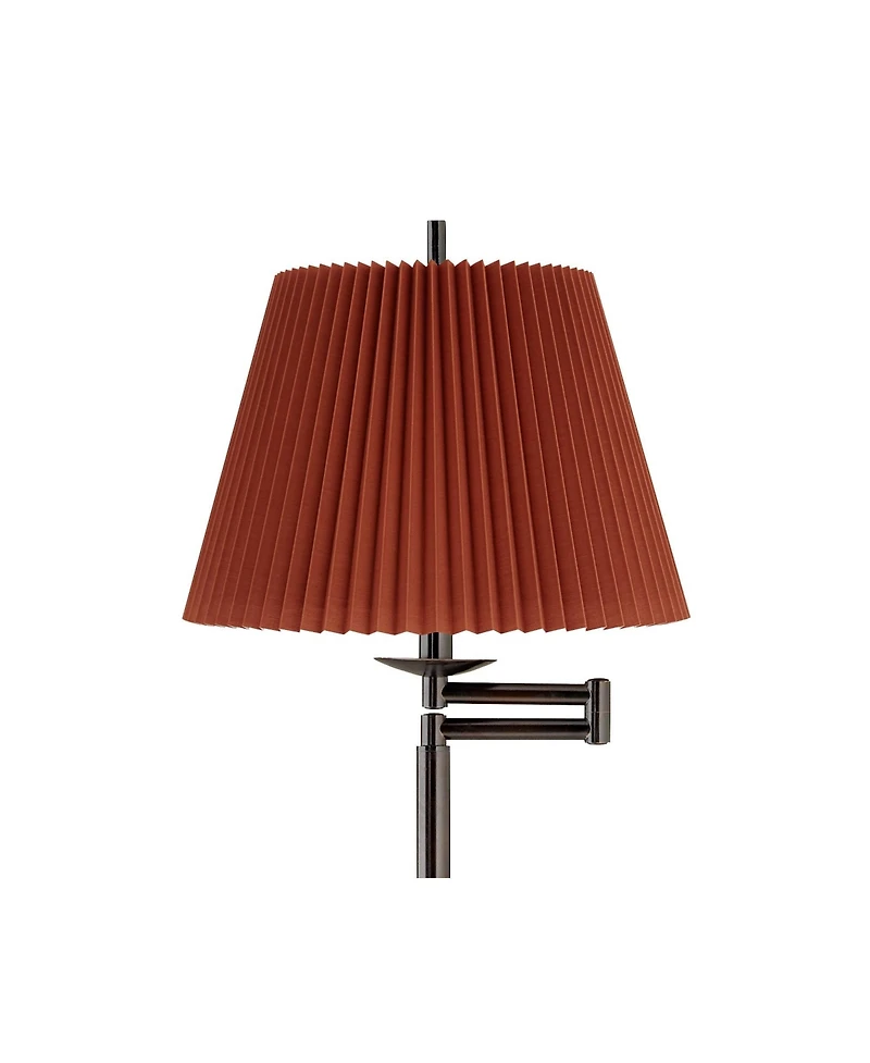 360 Lighting Modern 60" Tall Standing Floor Lamp Skinny Adjustable Swing Arm Metal Finish Pleated Rust Shade