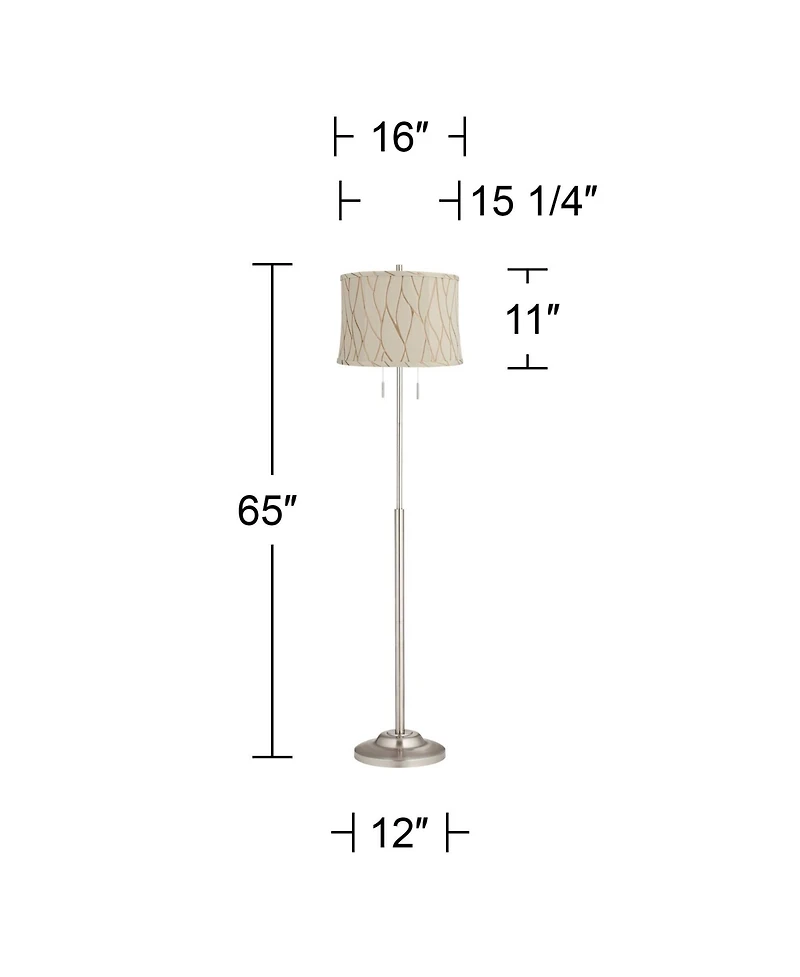 360 Lighting Abba Modern 65" Tall Standing Floor Lamp Twin Pull Chain Silver Metal Brushed Steel Finish