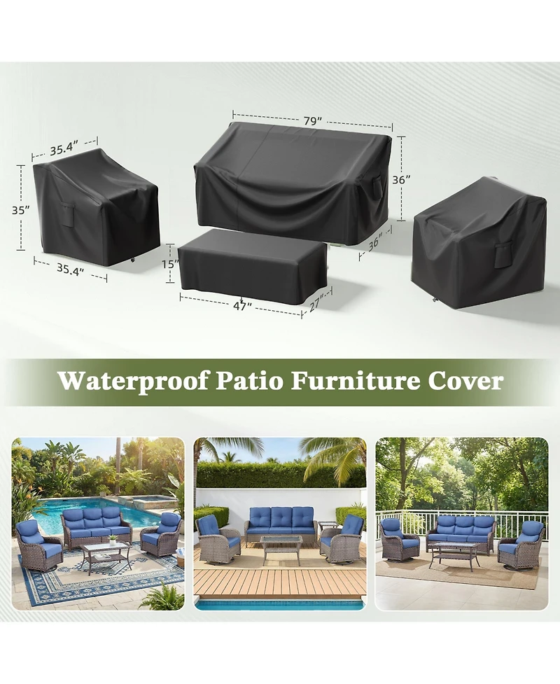 Gymojoy Outdoor Furniture Cover Waterproof, 4 Piece Patio Set for Outside Couch, Lawn Chairs, Coffee Table,Windproof with Buckle Strap