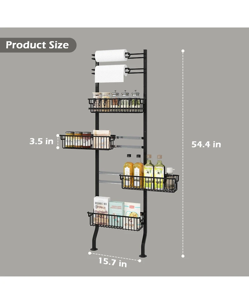 Yigii 6-tier Slim Corner Shelf Spice Rack with Pull-Out Baskets Narrow Storage Organizer for Kitchen Bathroom