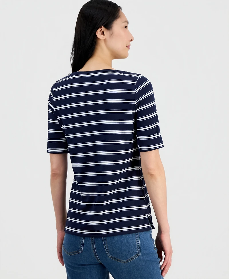 Style & Co Women's Printed Boat-Neck Elbow-Sleeve Top, Macy's Exclusive