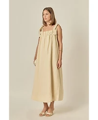 English Factory Women's Pearl Detailed Midi Linen Dress