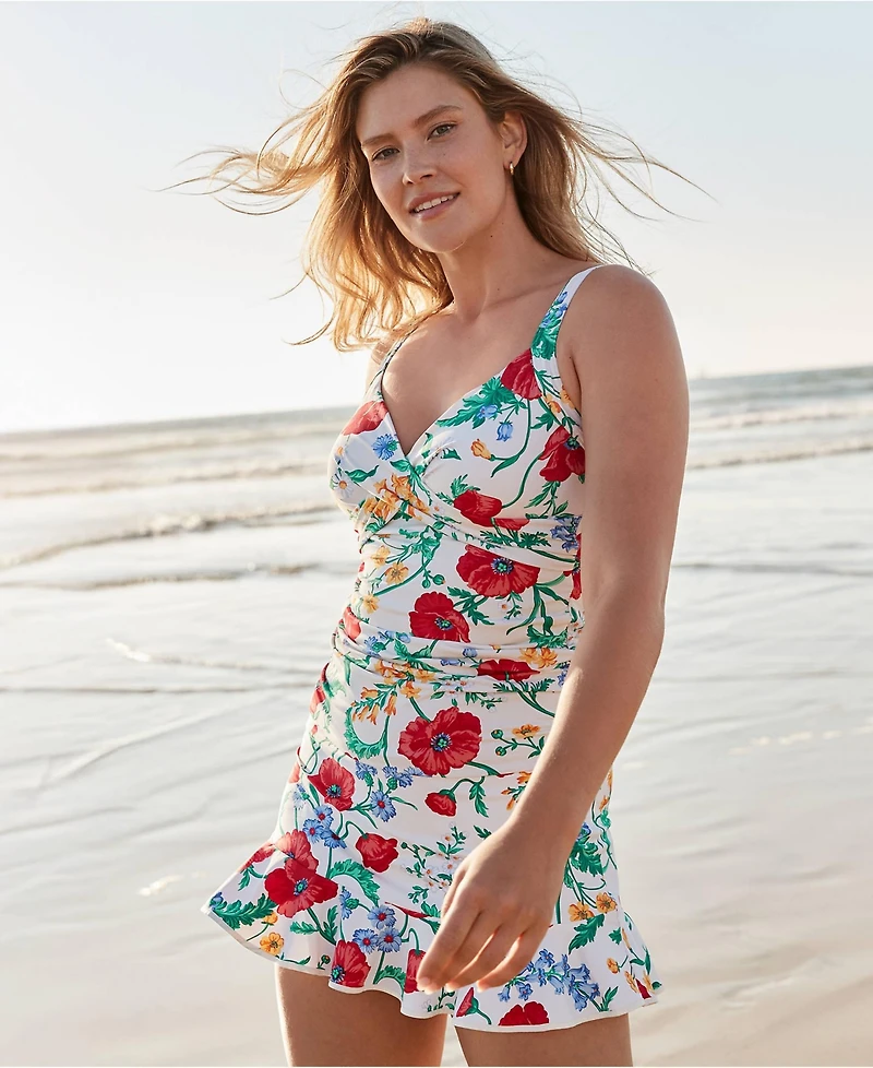 Lands' End Petite Sweetheart Wrap Underwire Tankini Top
