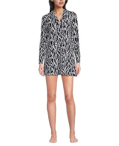 Lands' End Women's Long SunShade Upf 50 Hooded Mini Swim Cover-Up Dress