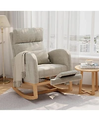 gaomon Linen Rocking Chair with Footrest, Modern Nursery Glider Chair with Side Pockets and Pillow, Rocker Chair for Living Room Bedroom Nursing Room