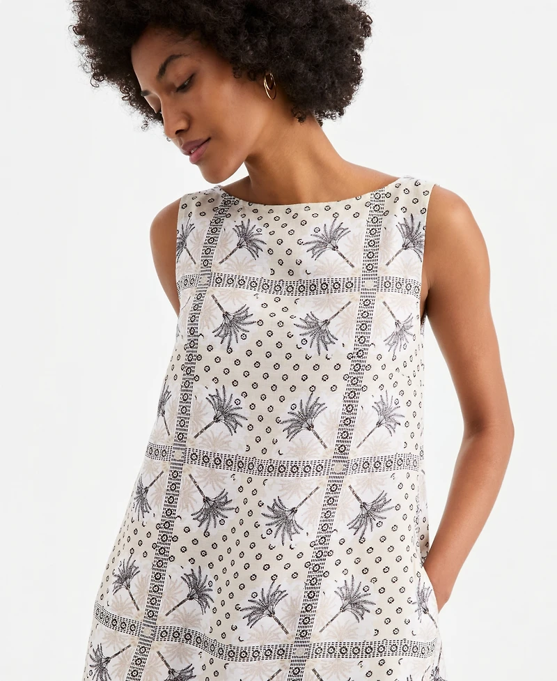 Charter Club Women's Printed 100% Linen Sleeveless Shift Dress, Macy's Exclusive