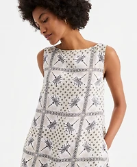 Charter Club Women's Printed 100% Linen Sleeveless Shift Dress, Macy's Exclusive