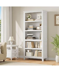 gaomon 71" Tall 5-Tier Farmhouse Wooden Bookcase with Adjustable Shelves