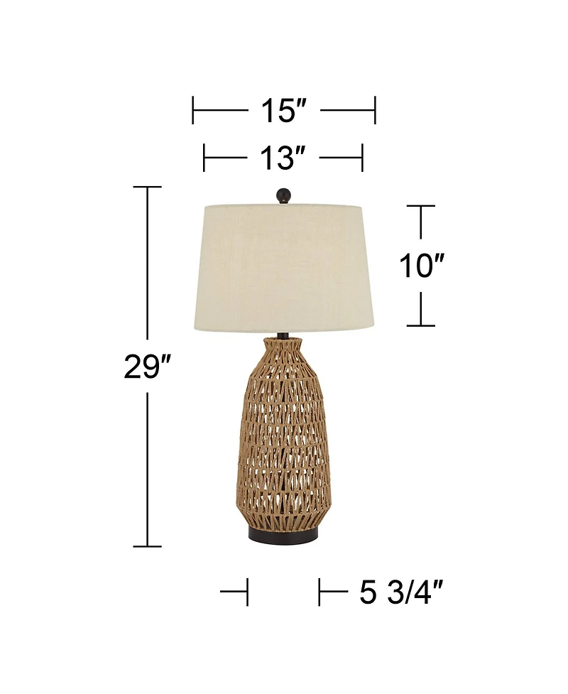 360 Lighting San Carlos 29" Tall Farmhouse Rustic Modern End Table Lamps Set of 2 Rattan Living Room Bedroom