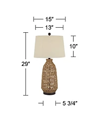 360 Lighting San Carlos 29" Tall Farmhouse Rustic Modern End Table Lamps Set of 2 Rattan Living Room Bedroom