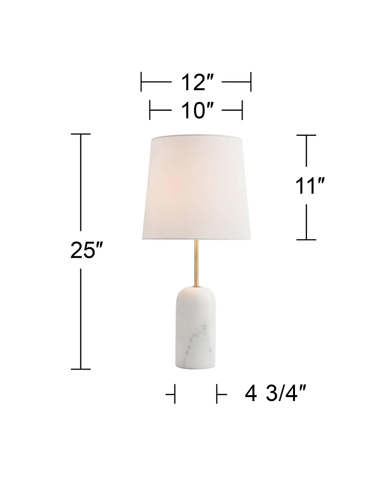 360 Lighting Ben 25" High Small Cylinder Modern Glam Table Lamp Marble Finish Living Room Bedroom Bedside