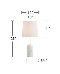 360 Lighting Ben 25" High Small Cylinder Modern Glam Table Lamp Marble Finish Living Room Bedroom Bedside