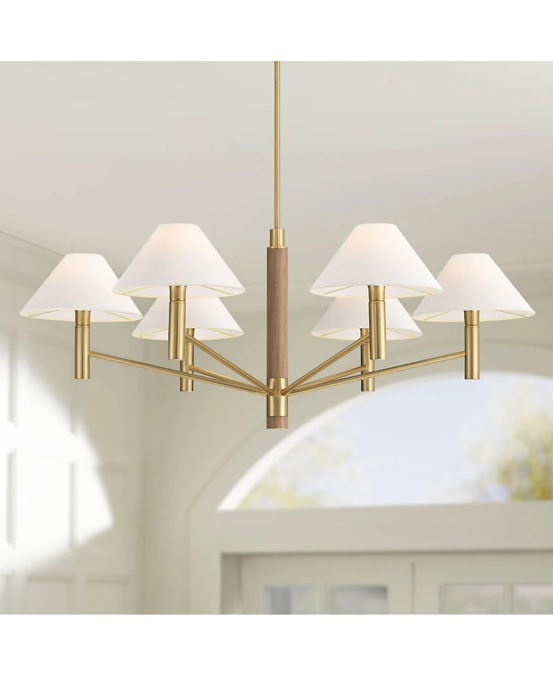 Possini Euro Design Possini Euro Conrad 41 3/4" Wide Warm Gold and Wood 6-Light Chandelier