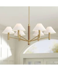 Possini Euro Design Possini Euro Conrad 41 3/4" Wide Warm Gold and Wood 6-Light Chandelier