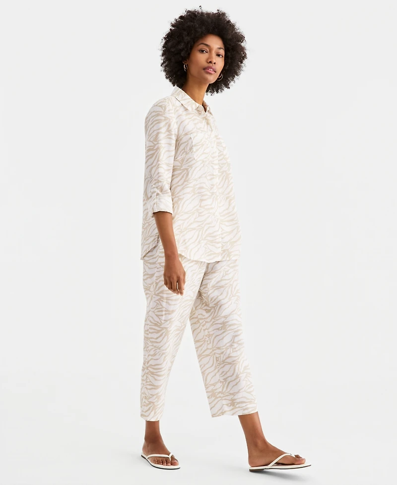 Charter Club Petite Linen Botanical Zebra-Print Cropped Pants, Macy's Exclusive