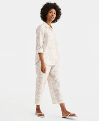 Charter Club Petite Linen Botanical Zebra-Print Cropped Pants, Macy's Exclusive