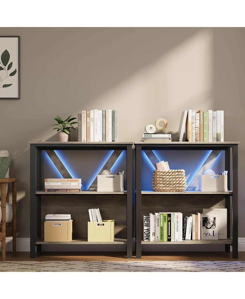 gaomon 3-Tier Industrial Rustic Bookcase with Led Lights and Metal Frame