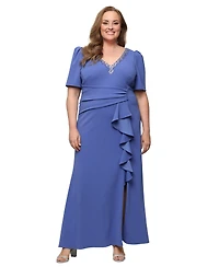 Alex Evenings Plus V-Neck Short-Sleeve Ball Gown