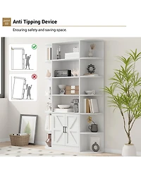 gaomon 75" Tall 6-Tier Wide Modern Wooden Bookcase with Storage Cabinet and Doors