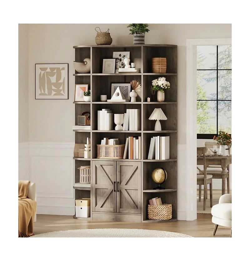 gaomon 75" Tall 6-Tier Wide Modern Wooden Bookcase with Storage Cabinet and Doors